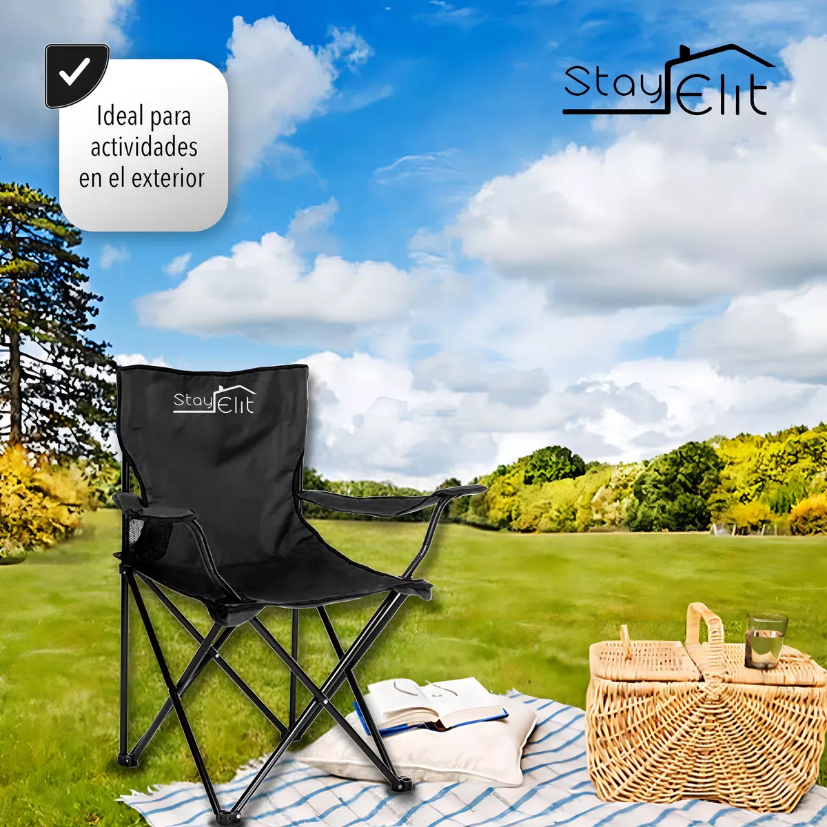 Silla Plegable Con Soporte Para Brazo Camping Exterior Playa Color Azul cod 28 - Image 2