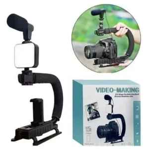 Soporte Estabilizador Para Celular Camara Luz Led Microfono Color Negro - Image 1