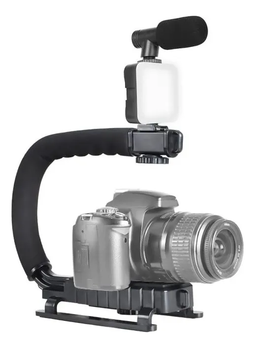 Soporte Estabilizador Para Celular Camara Luz Led Microfono Color Negro - Image 8