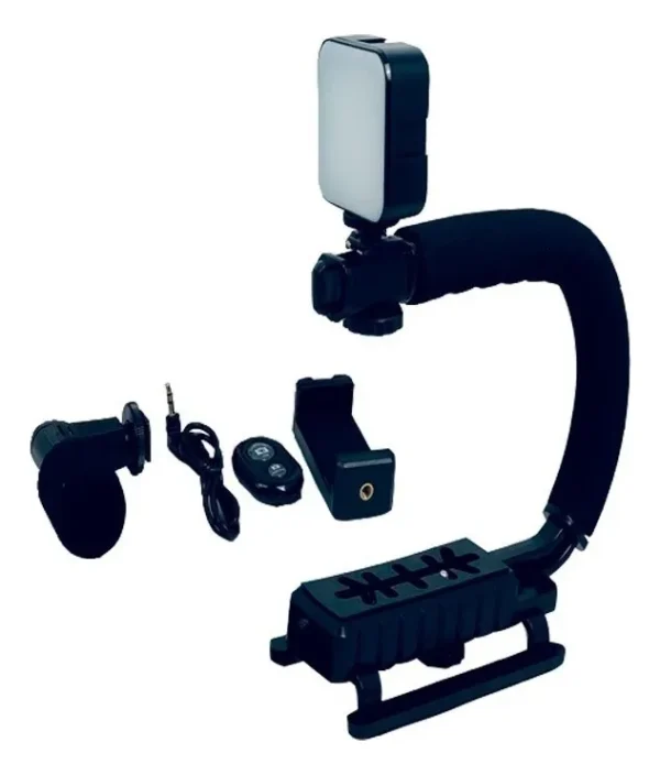 Soporte Estabilizador Para Celular Camara Luz Led Microfono Color Negro - Image 9